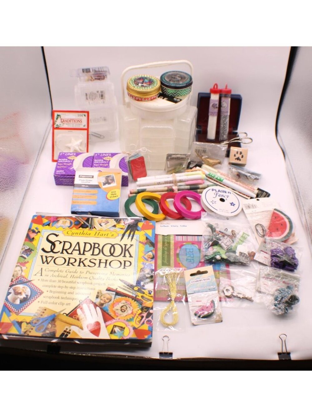 Scrapbooking Craft Lot Storage Caddy Organizer Stamps Ribbon Book Embellishments